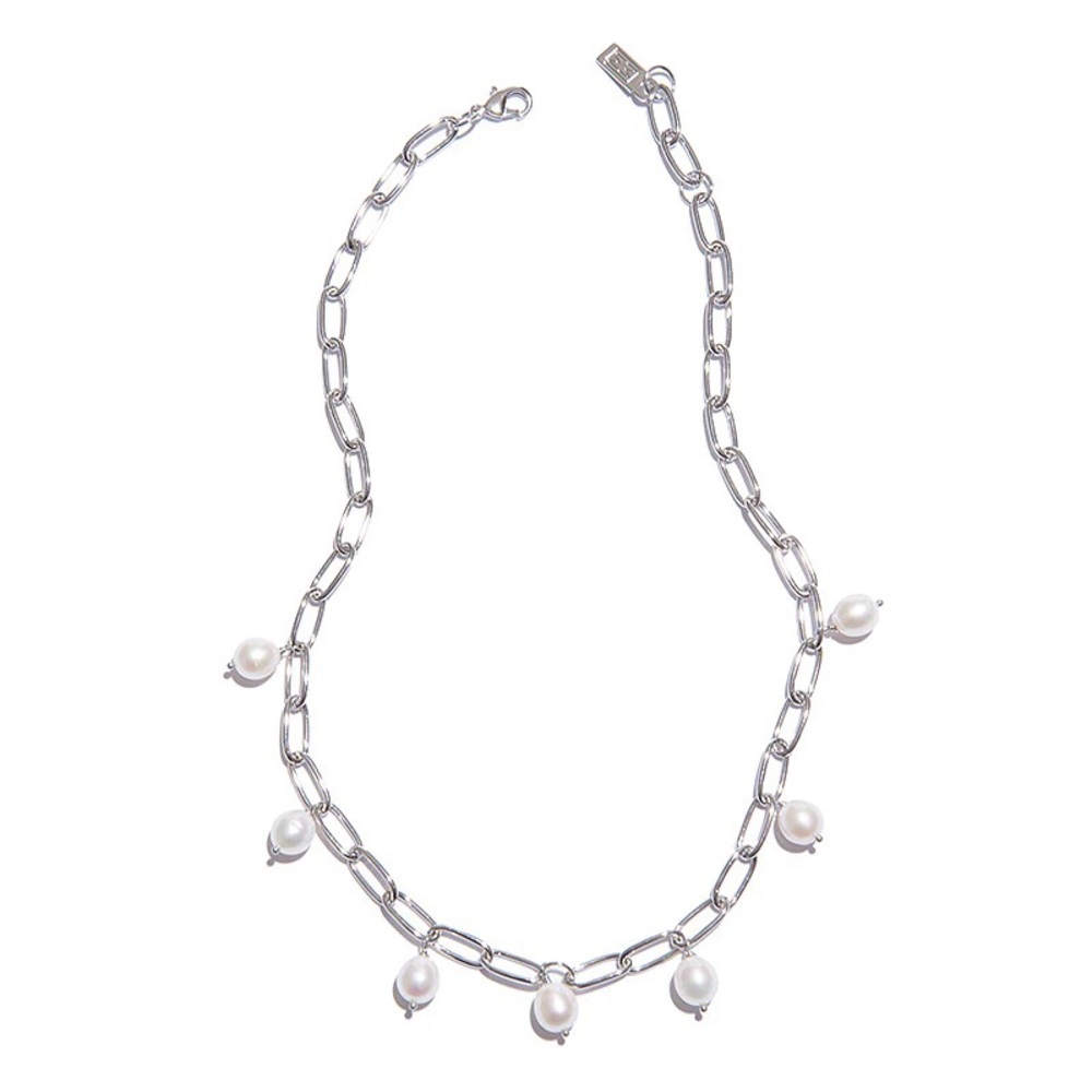 Melissa Lovy Daphne Pearl Chain Paperclip Necklace